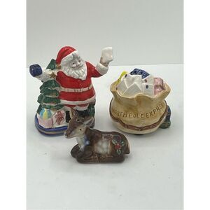 VTG Fitz & Floyd Christmas Santa mail North Pole Express Salt pepper shakers & B